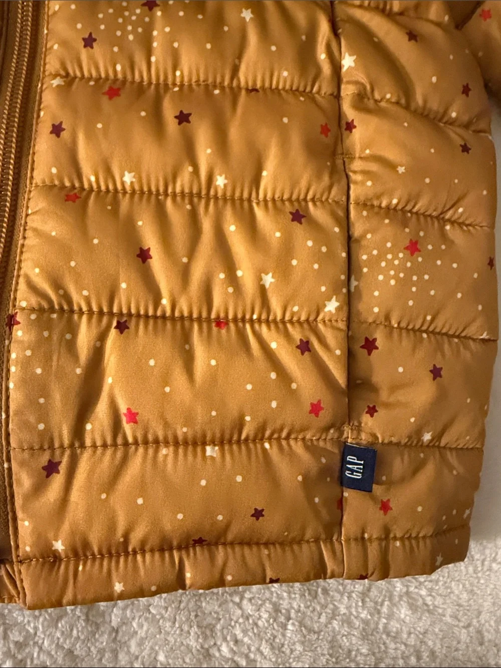 GAP Mustard Star-Print Puffer Jacket with Hood